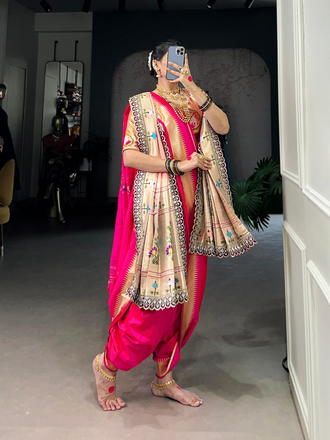 Pink Elegant Jacquard Silk Paithani Zari Weaving Saree with Dupatta