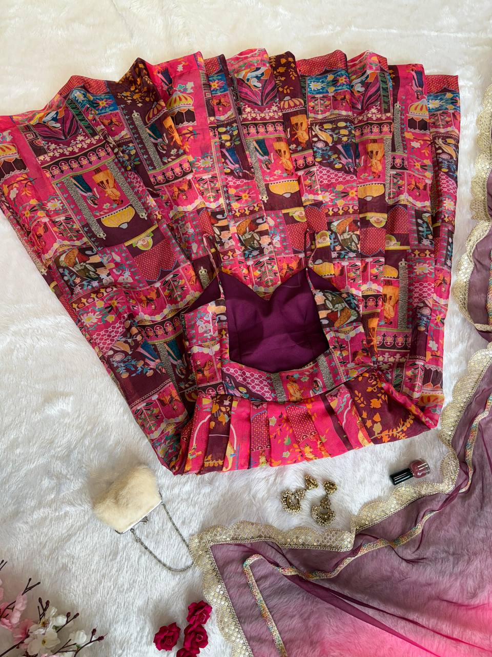 Pink Elegant Jimmy Organza Silk Digital Printed Anarkali Gown with Designer Dupatta – 8 Meter Flair