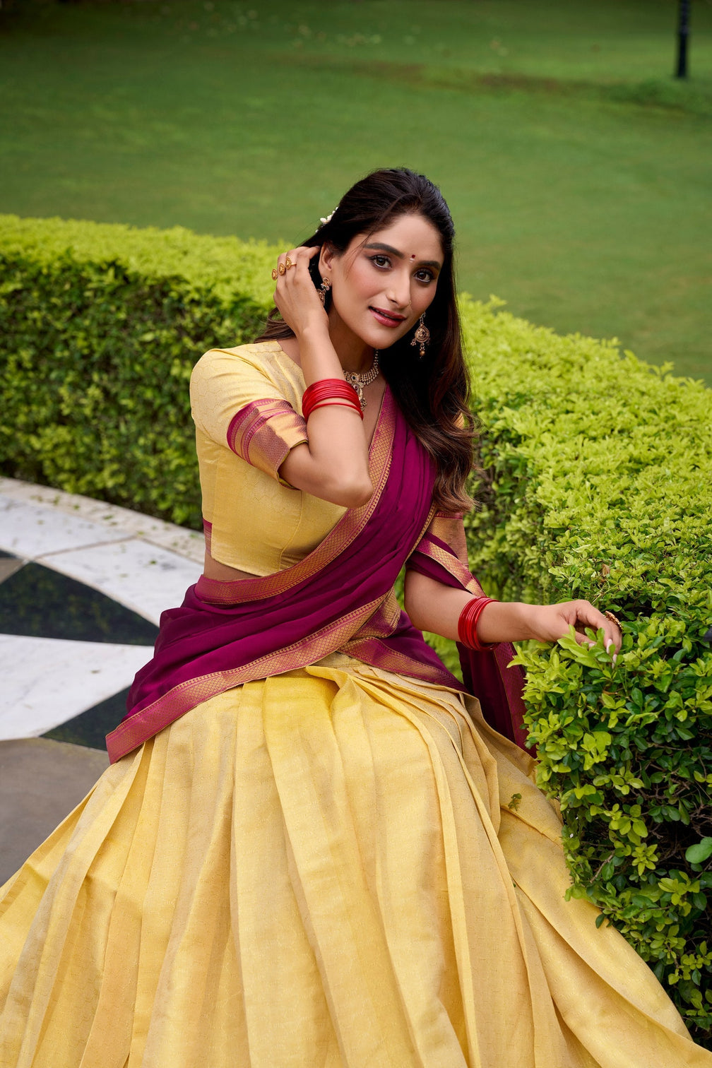 Pink Elegant Kanchipuram Lehenga with Zari Weaving Work – Full-Stitched Lehenga & Blouse with Georgette Zari Dupatta