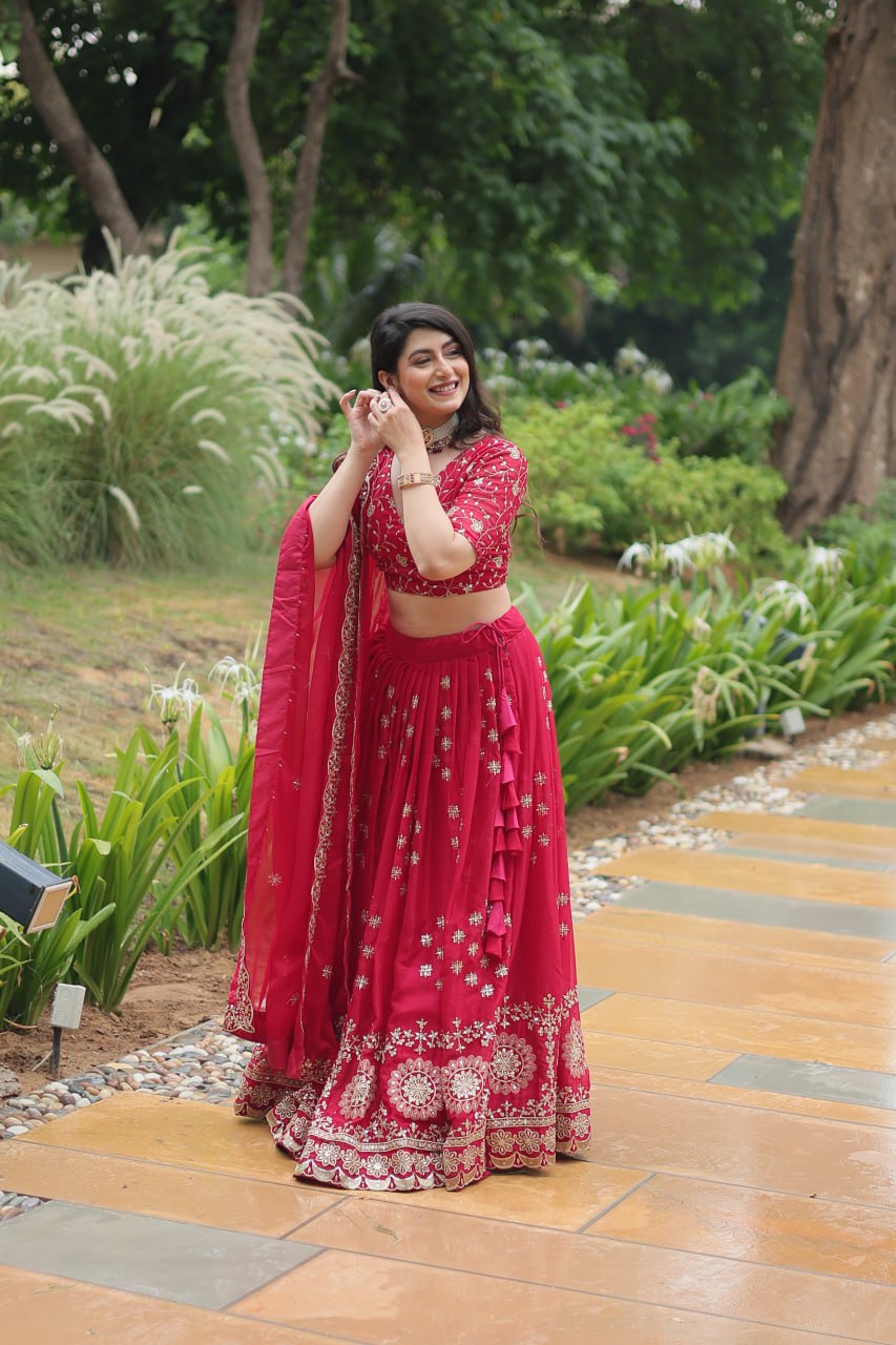 Pink Elegant Lehenga Choli in Rangoli Silk with Sequins Embroidery