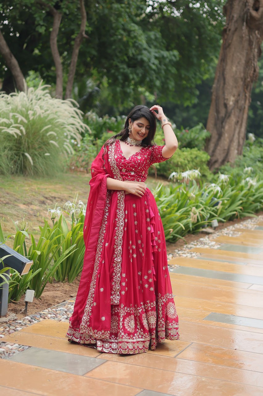 Pink Elegant Lehenga Choli in Rangoli Silk with Sequins Embroidery