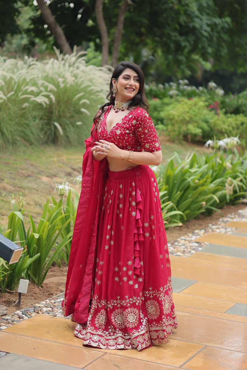 Pink Elegant Lehenga Choli in Rangoli Silk with Sequins Embroidery