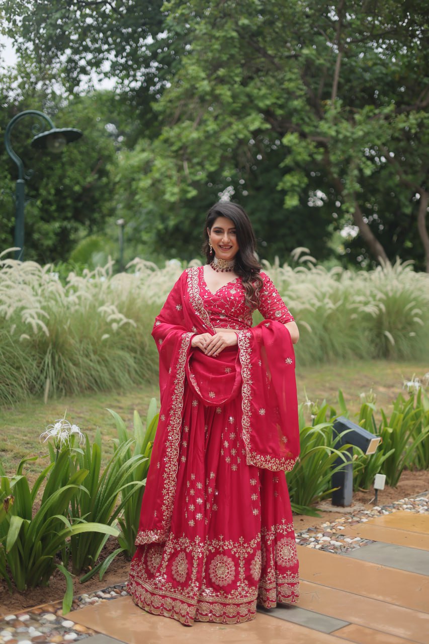 Pink Elegant Lehenga Choli in Rangoli Silk with Sequins Embroidery