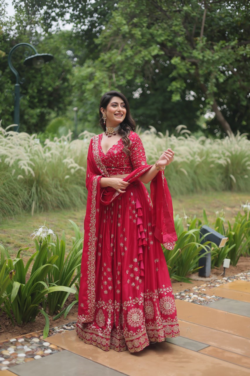 Pink Elegant Lehenga Choli in Rangoli Silk with Sequins Embroidery