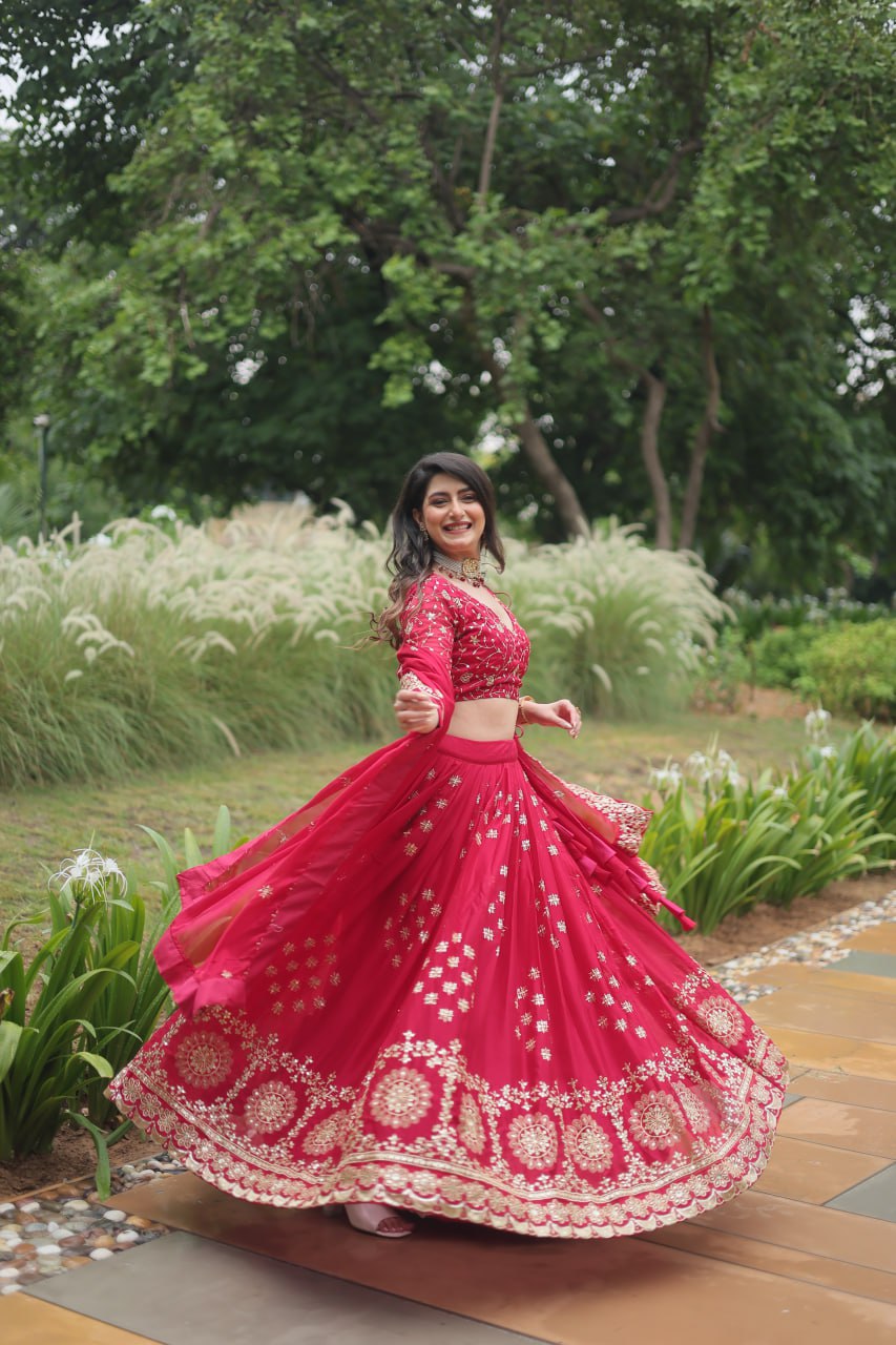 Pink Elegant Lehenga Choli in Rangoli Silk with Sequins Embroidery