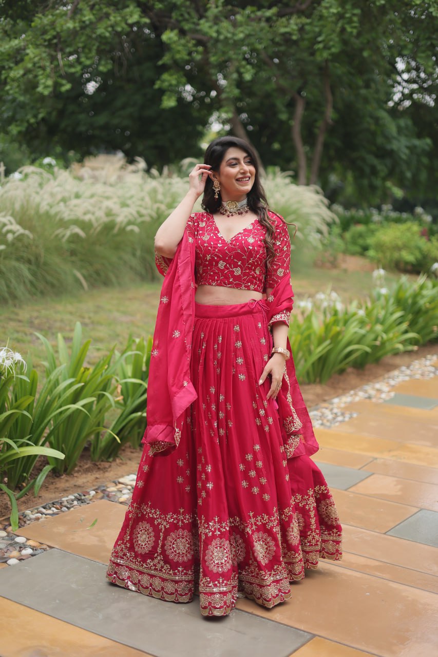 Pink Elegant Lehenga Choli in Rangoli Silk with Sequins Embroidery