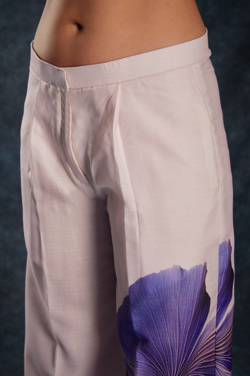 Pink Elegant Light Pink Printed Linen Co-Ord Set Top & Pant