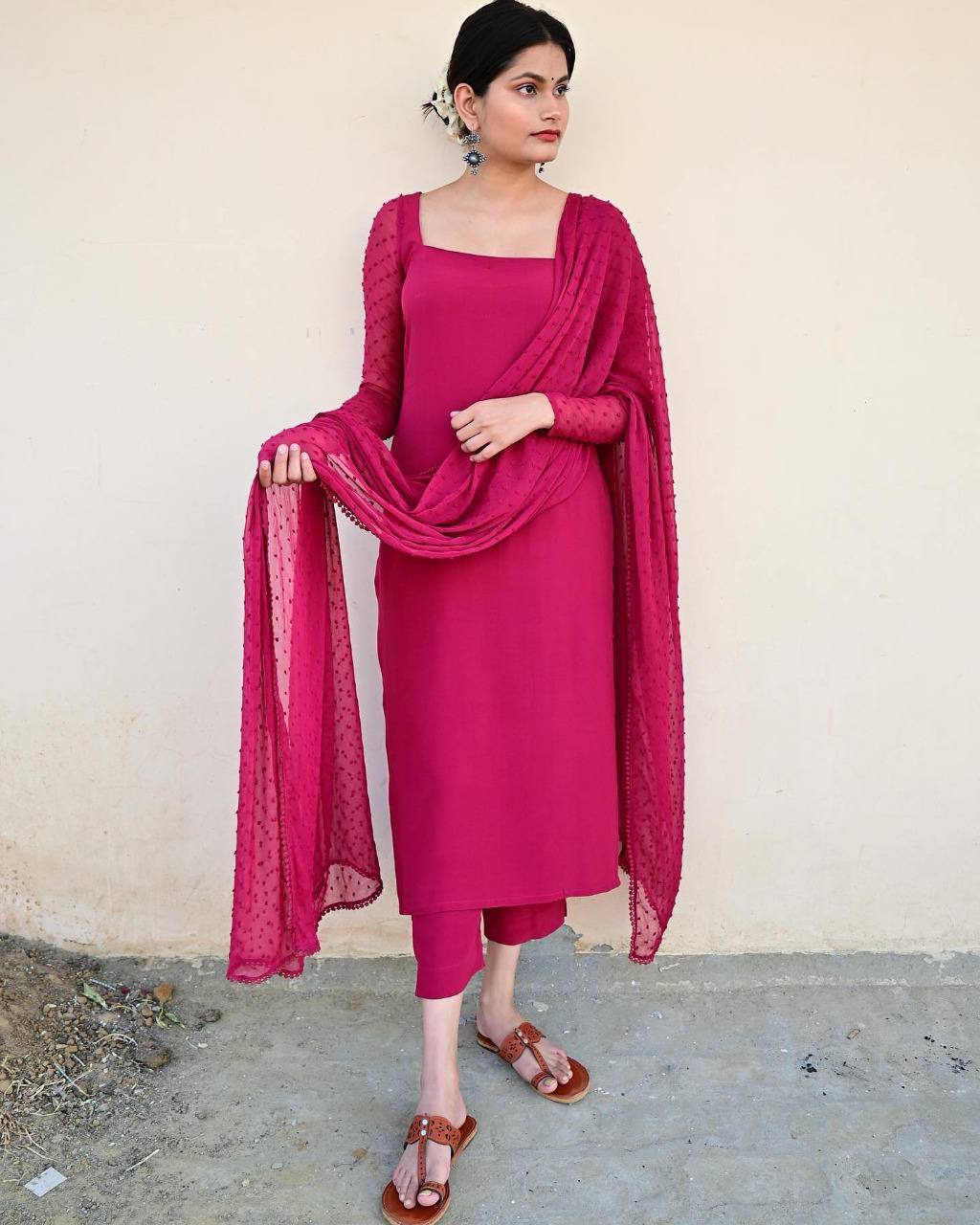 Pink Elegant Magenta Kurta & Palazzo Set with Dupatta – Premium Cotton Silk
