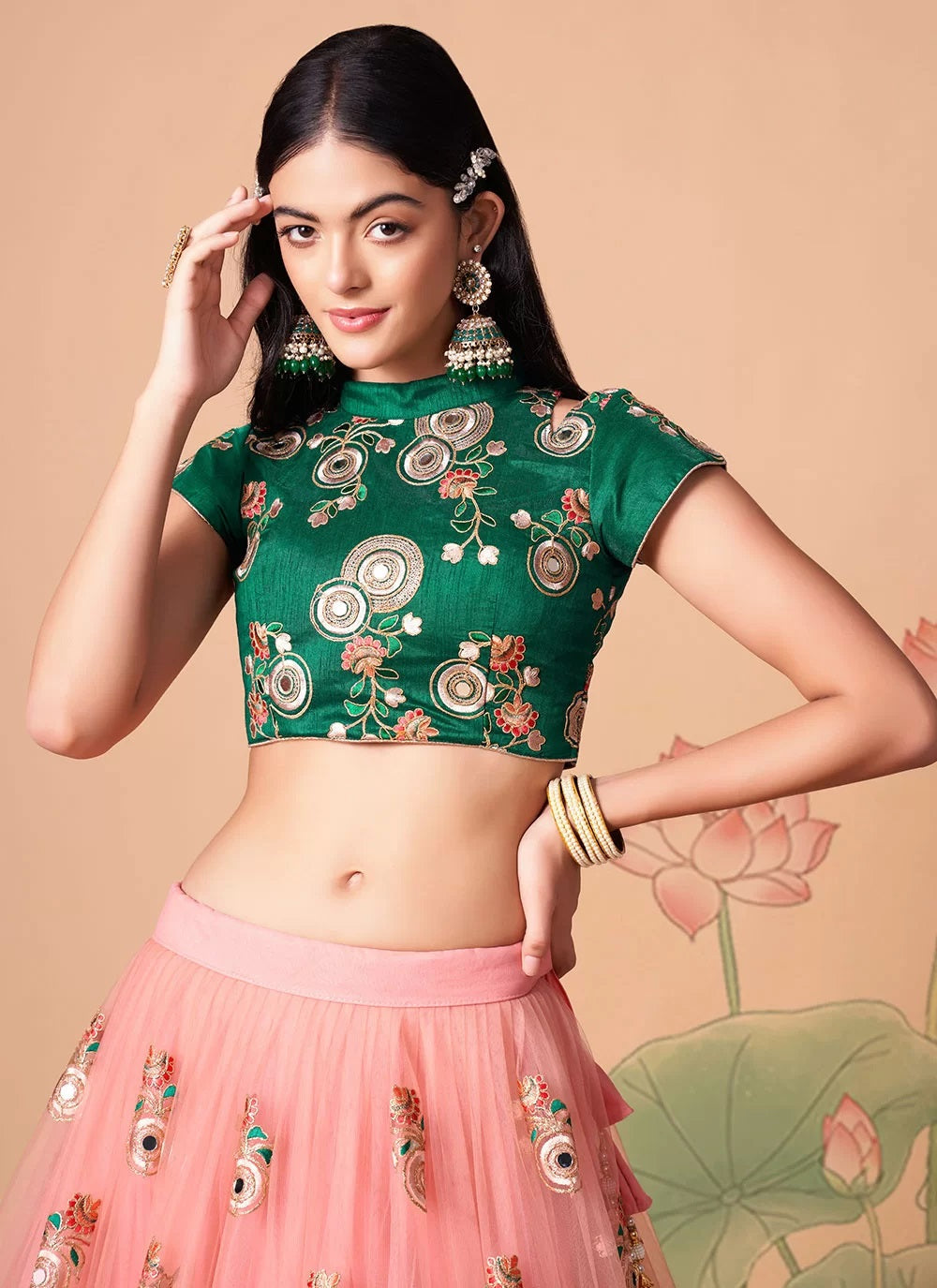 Pink elegant net lehenga with exquisite thread and zari embroidery
