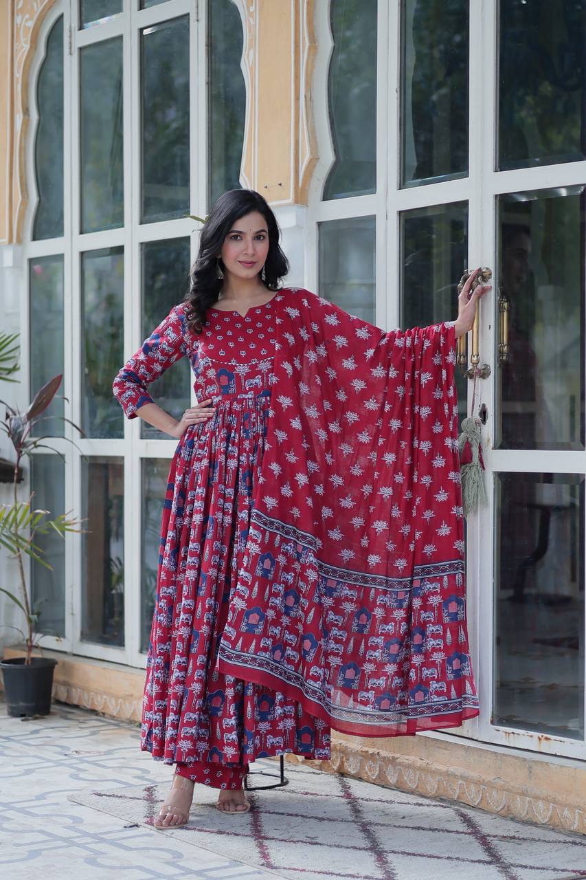 Pink Elegant Pure Cotton Ethnic Suit Set – Comfort & Style Combined