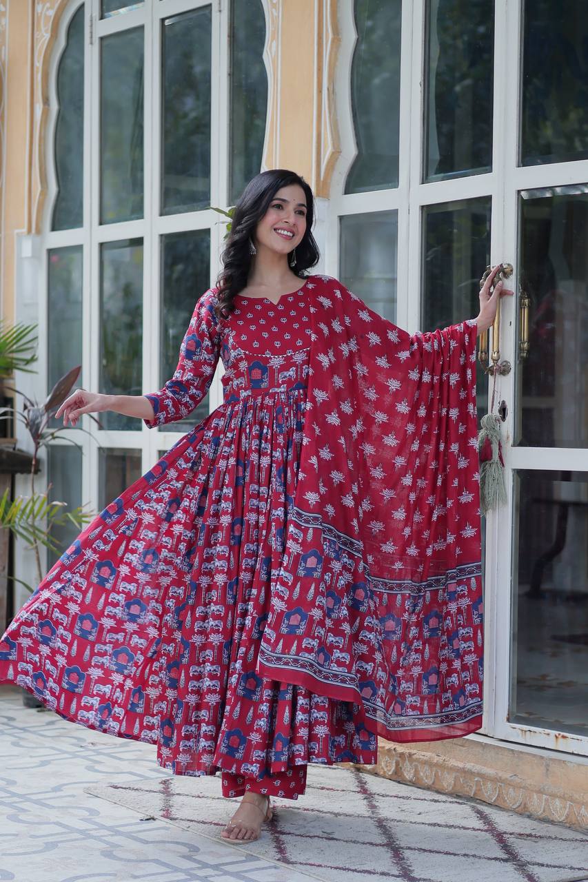 Pink Elegant Pure Cotton Ethnic Suit Set – Comfort & Style Combined