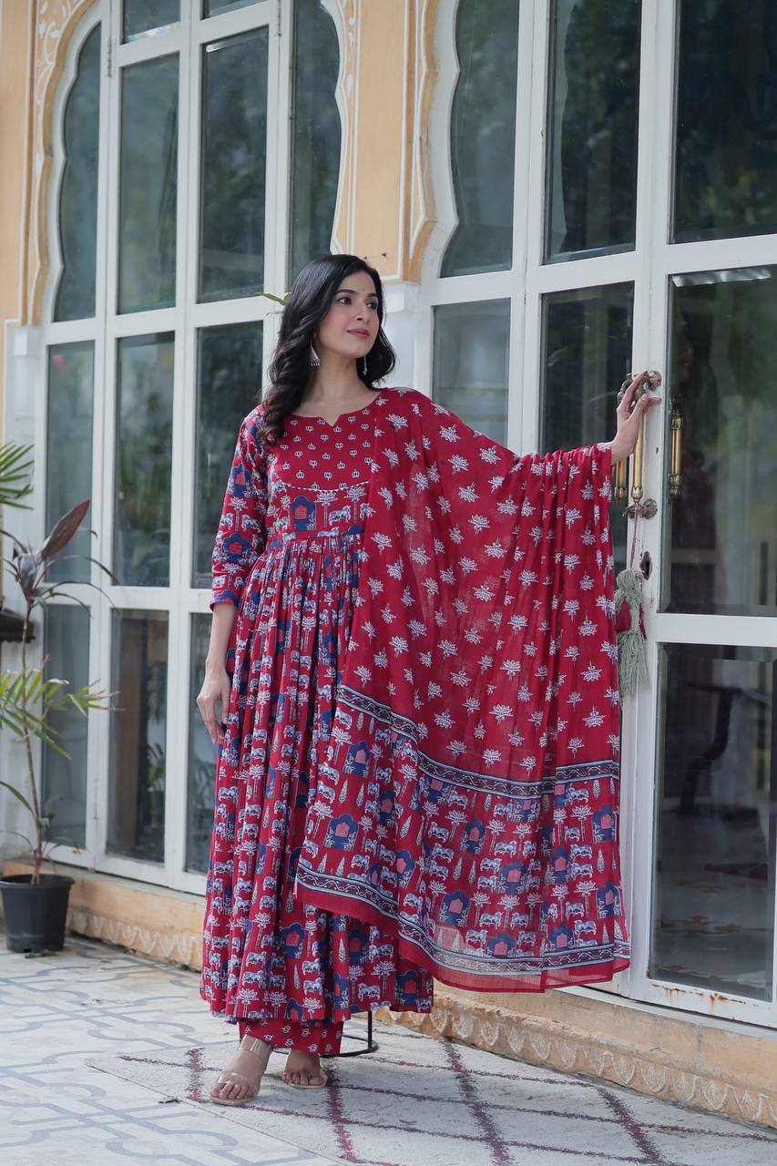 Pink Elegant Pure Cotton Ethnic Suit Set – Comfort & Style Combined