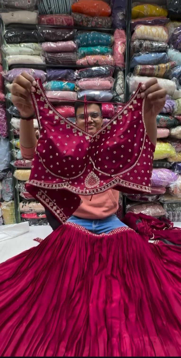 Pink Elegant Satin Lehenga Set –With Unstitched Blouse