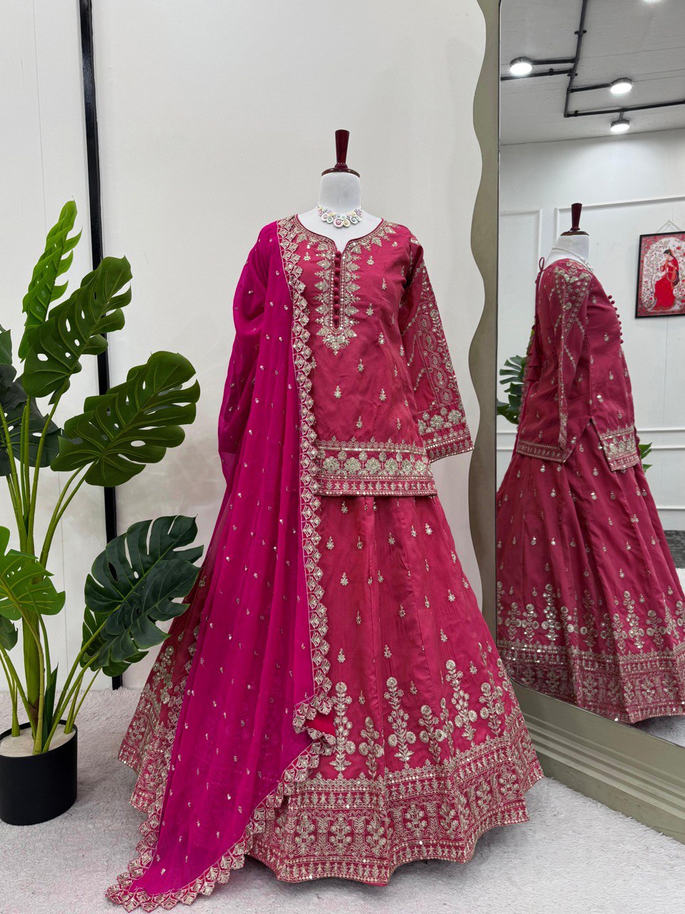 Pink Elegant Simmer Silk Lehenga Set with Dupatta