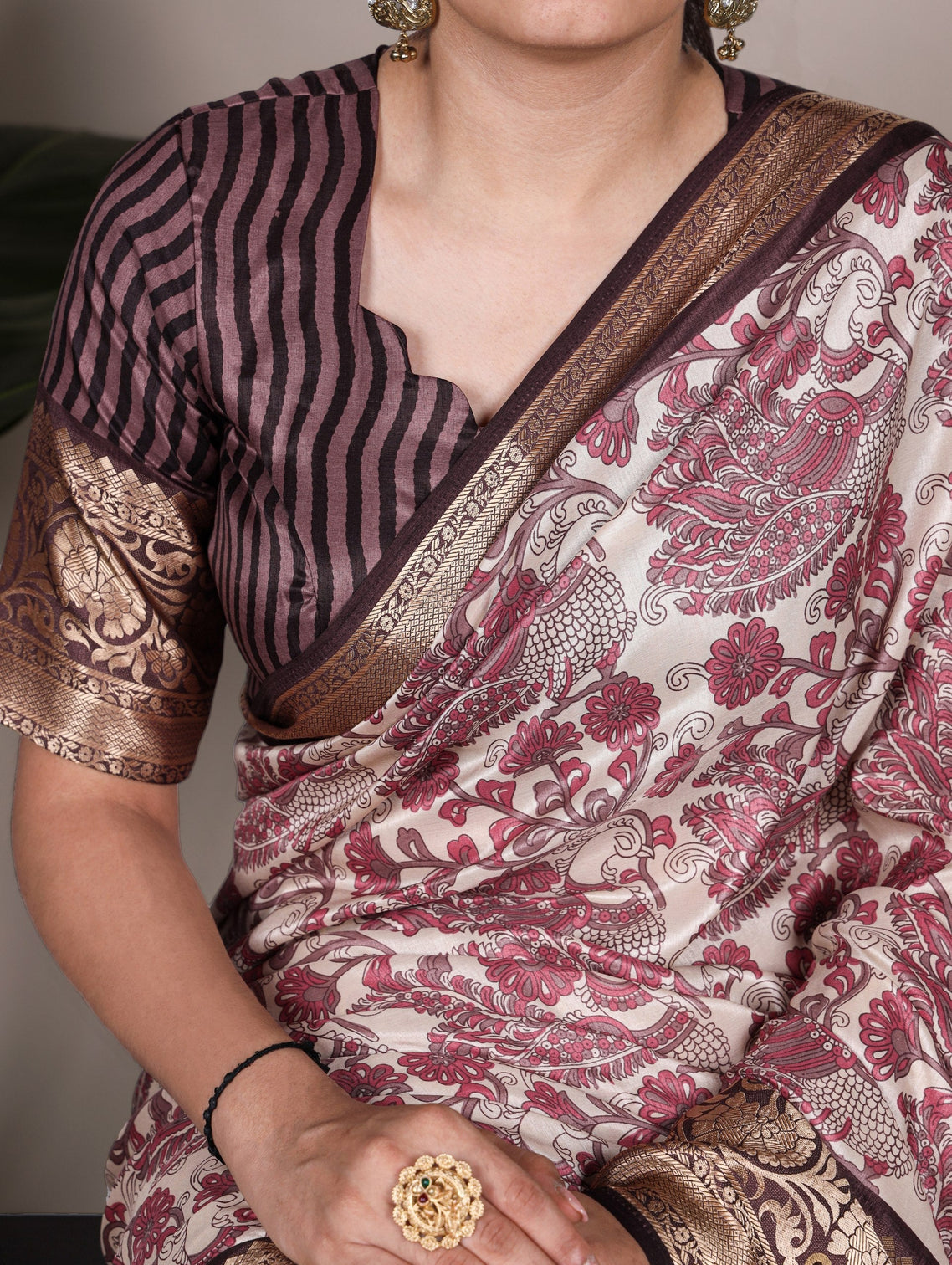Pink Elegant Tasar Silk Printed Saree with Viscose Border & Unstitched Blouse – 5.5 Meter Traditional Silk Saree