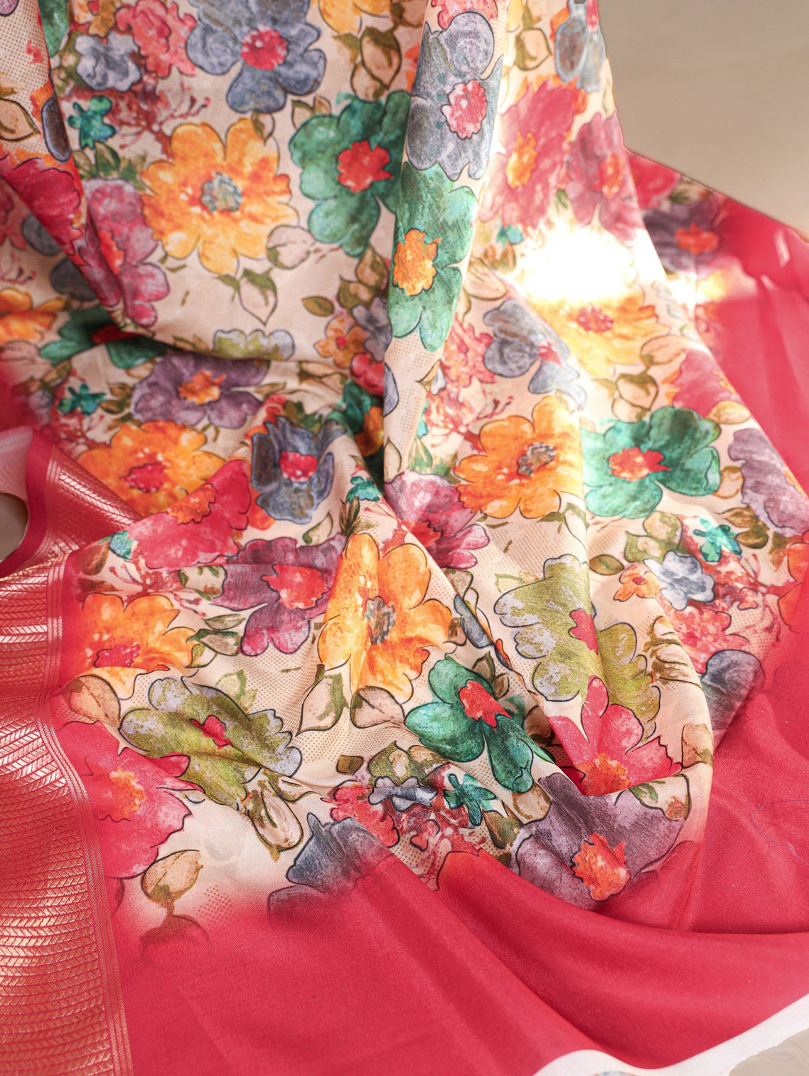 Pink Elegant Tussar Silk Floral Printed Saree with Viscose Border