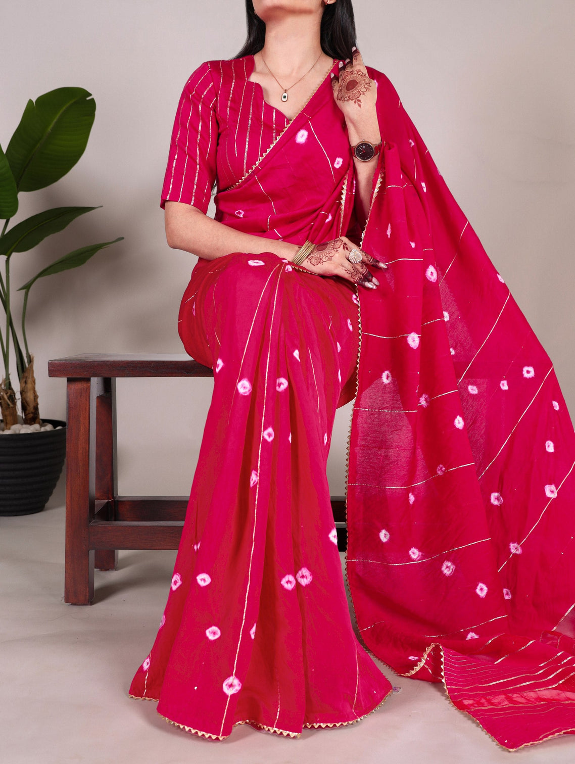 Pink Elegant Viscose Chanderi Saree with Sequins, Zari Line, and Gota Patti Lace Border