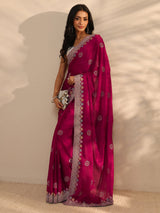 Libas Pink Embellished Satin Saree With Unstitched Blouse Piece