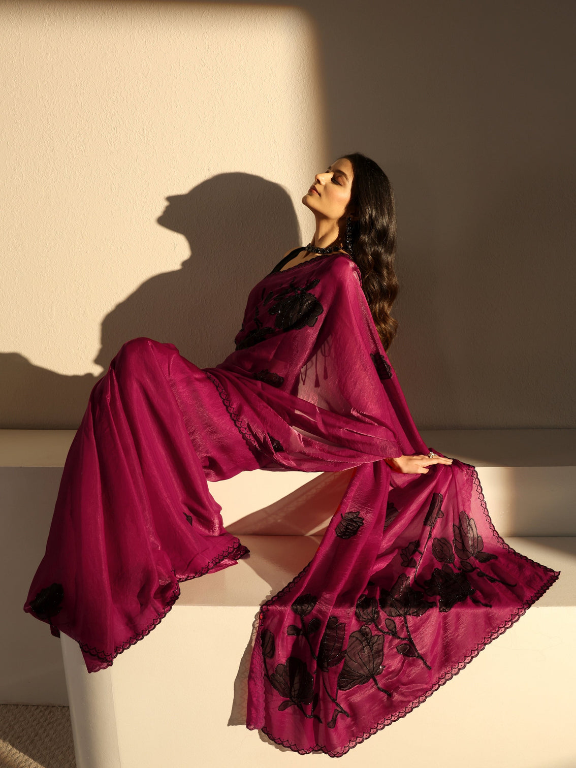 Mameraa Pink Embellished Tissue Saree With Unstiched Blouse Piece