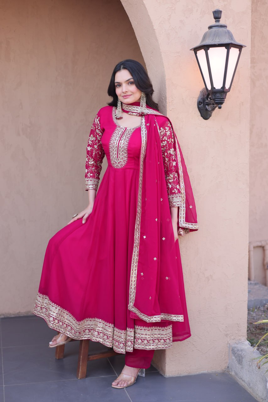 Pink Embroidered Anarkali Gown