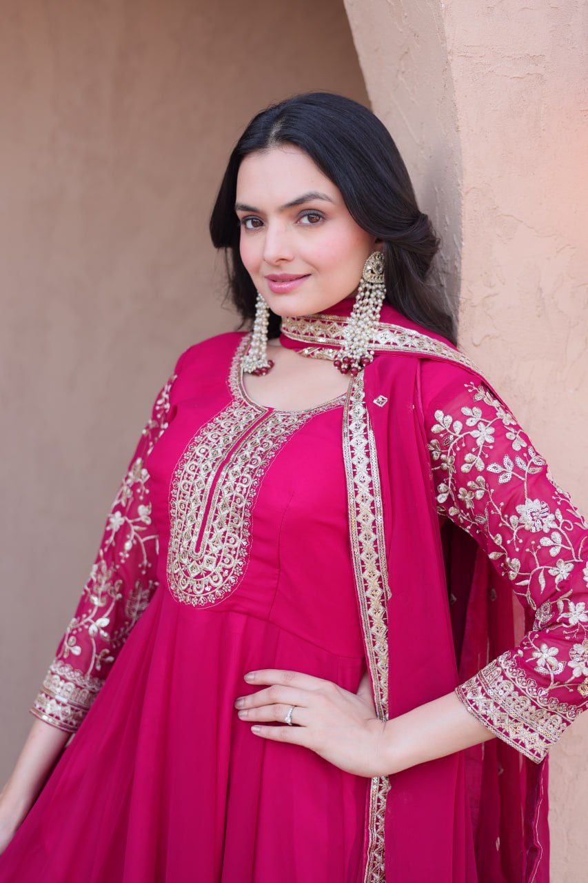 Pink Embroidered Anarkali Gown