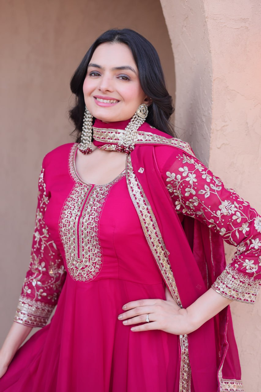 Pink Embroidered Anarkali Gown