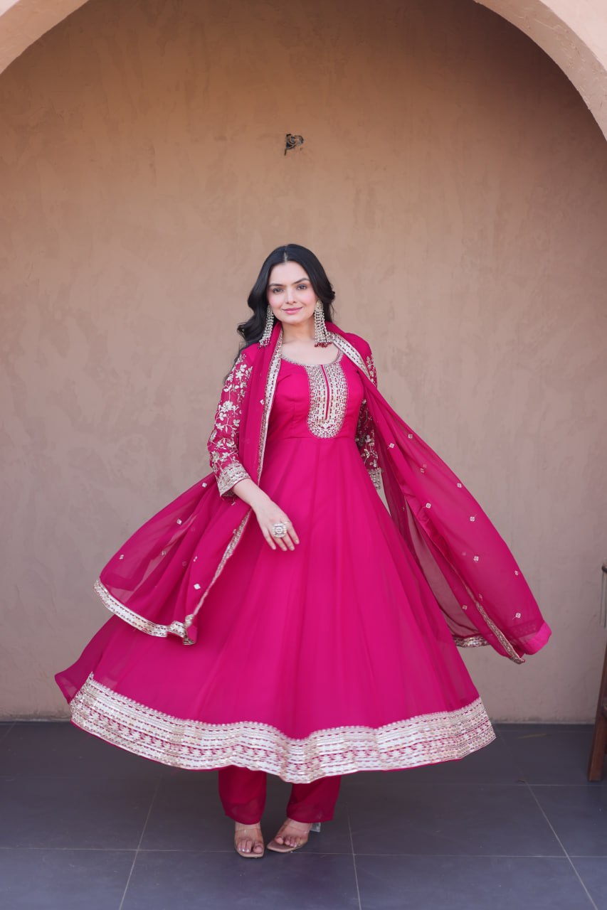 Pink Embroidered Anarkali Gown
