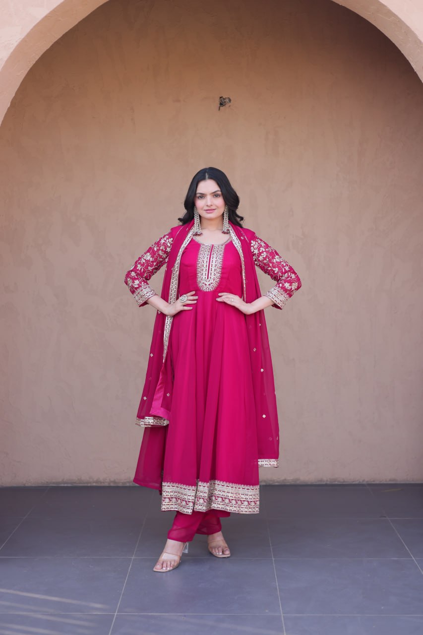 Pink Embroidered Anarkali Gown