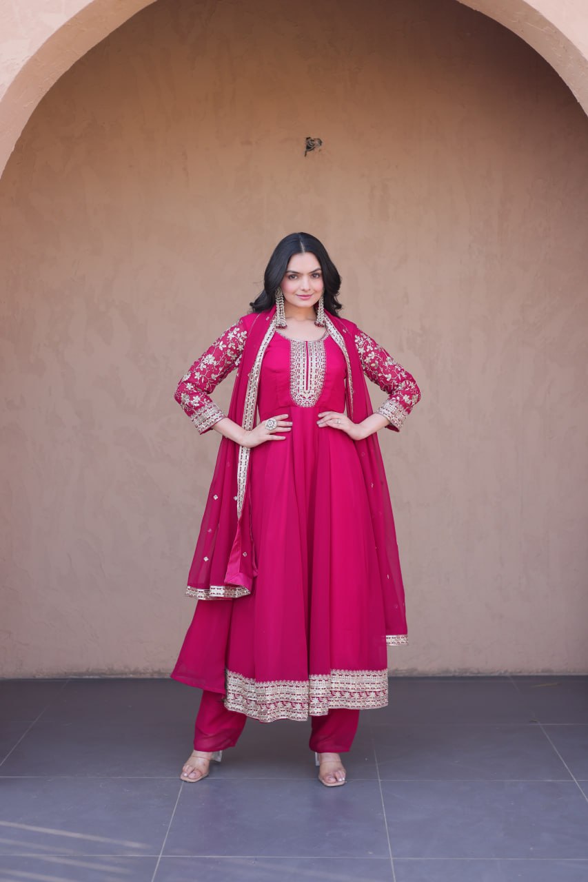 Pink Embroidered Anarkali Gown