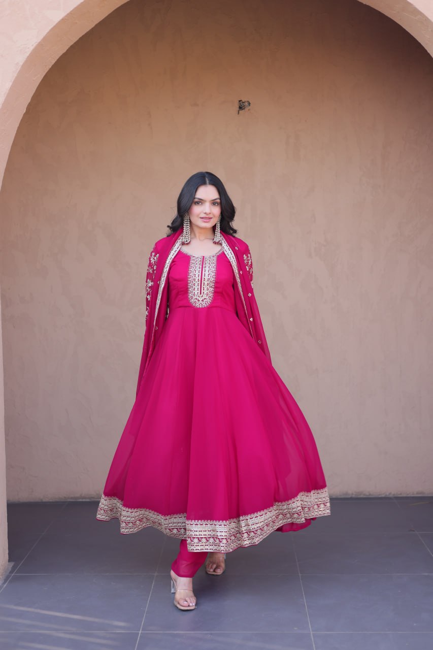 Pink Embroidered Anarkali Gown
