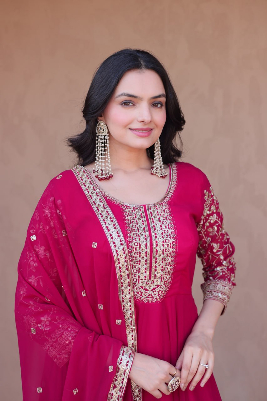 Pink Embroidered Anarkali Gown