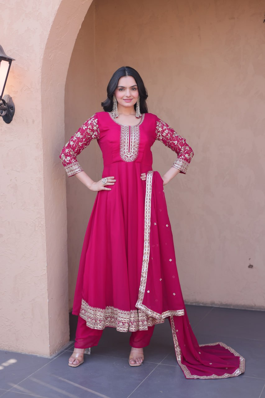 Pink Embroidered Anarkali Gown