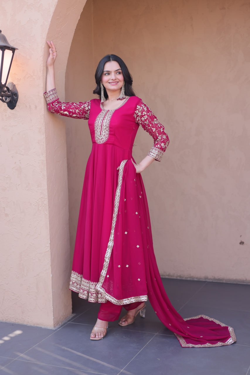 Pink Embroidered Anarkali Gown