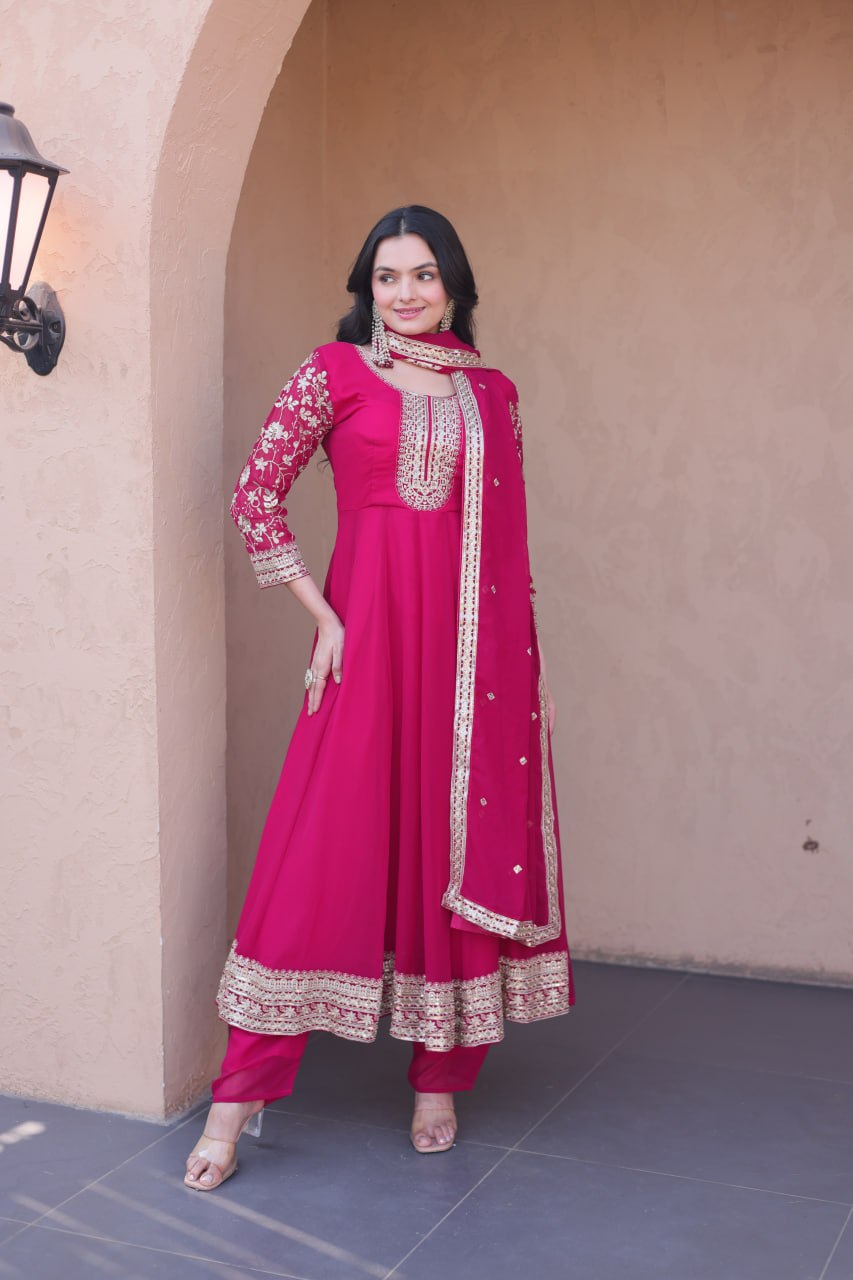 Pink Embroidered Anarkali Gown