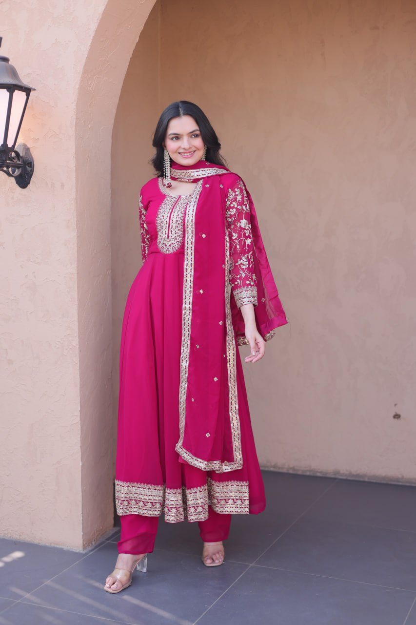 Pink Embroidered Anarkali Gown