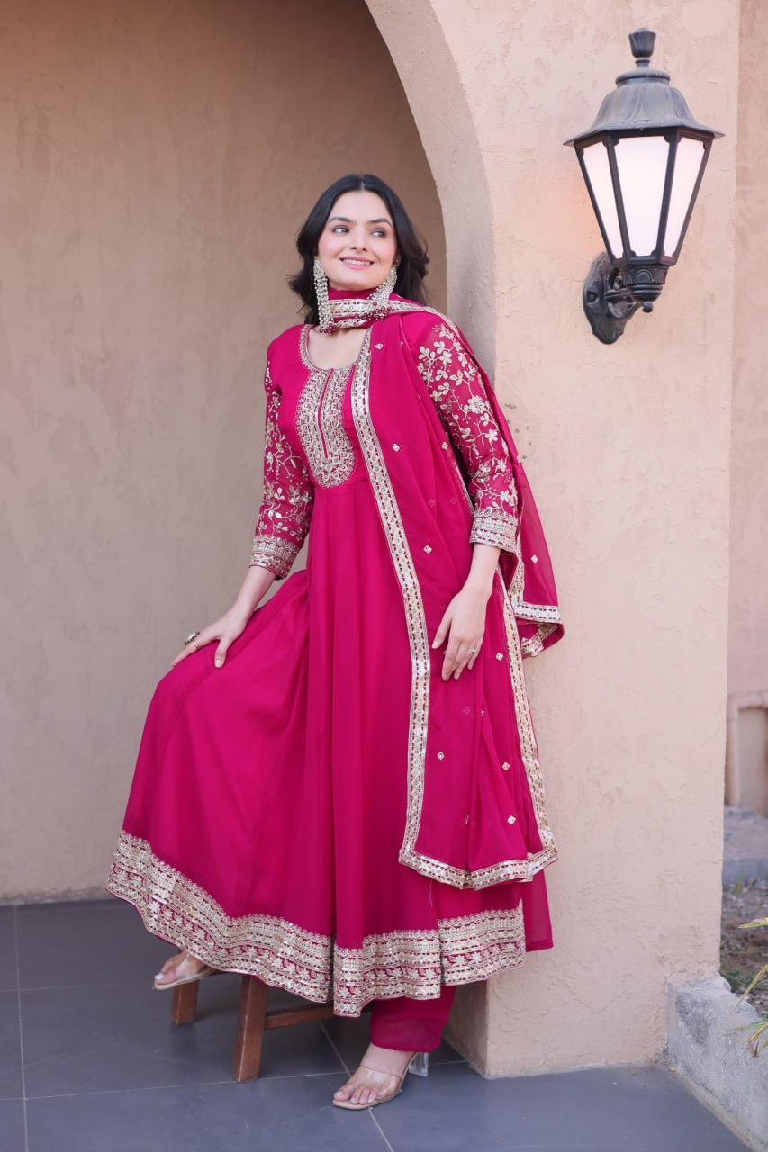 Pink Embroidered Anarkali Gown