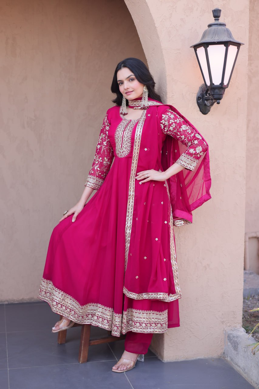 Pink Embroidered Anarkali Gown