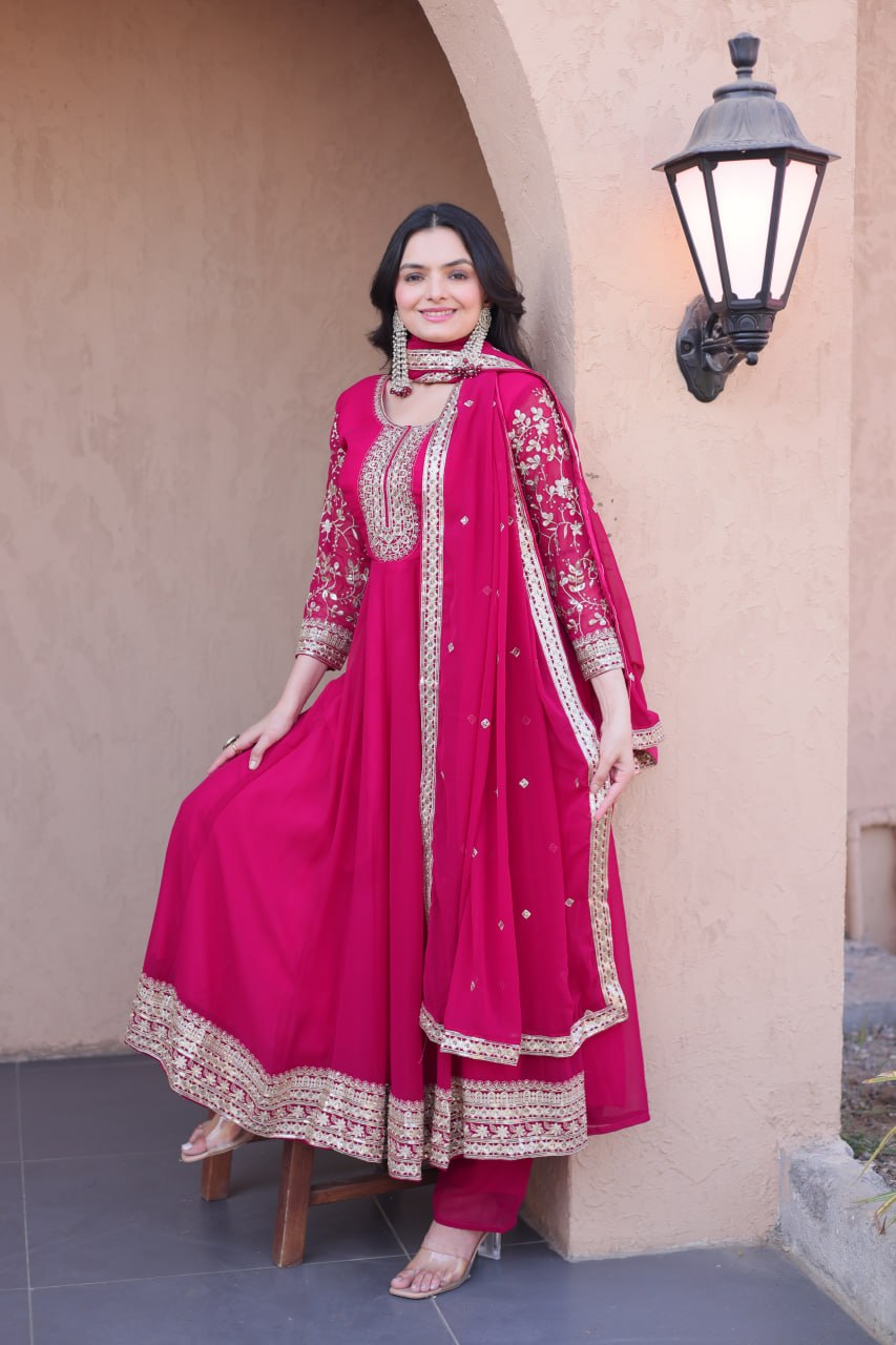 Pink Embroidered Anarkali Gown