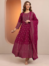 Libas Pink Embroidered Georgette Anarkali Suit Set With Dupatta