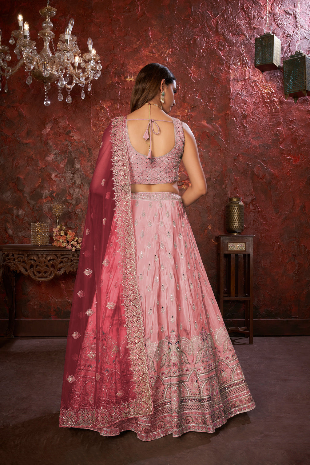 Pink Embroidered Girlish Lehenga Choli Set