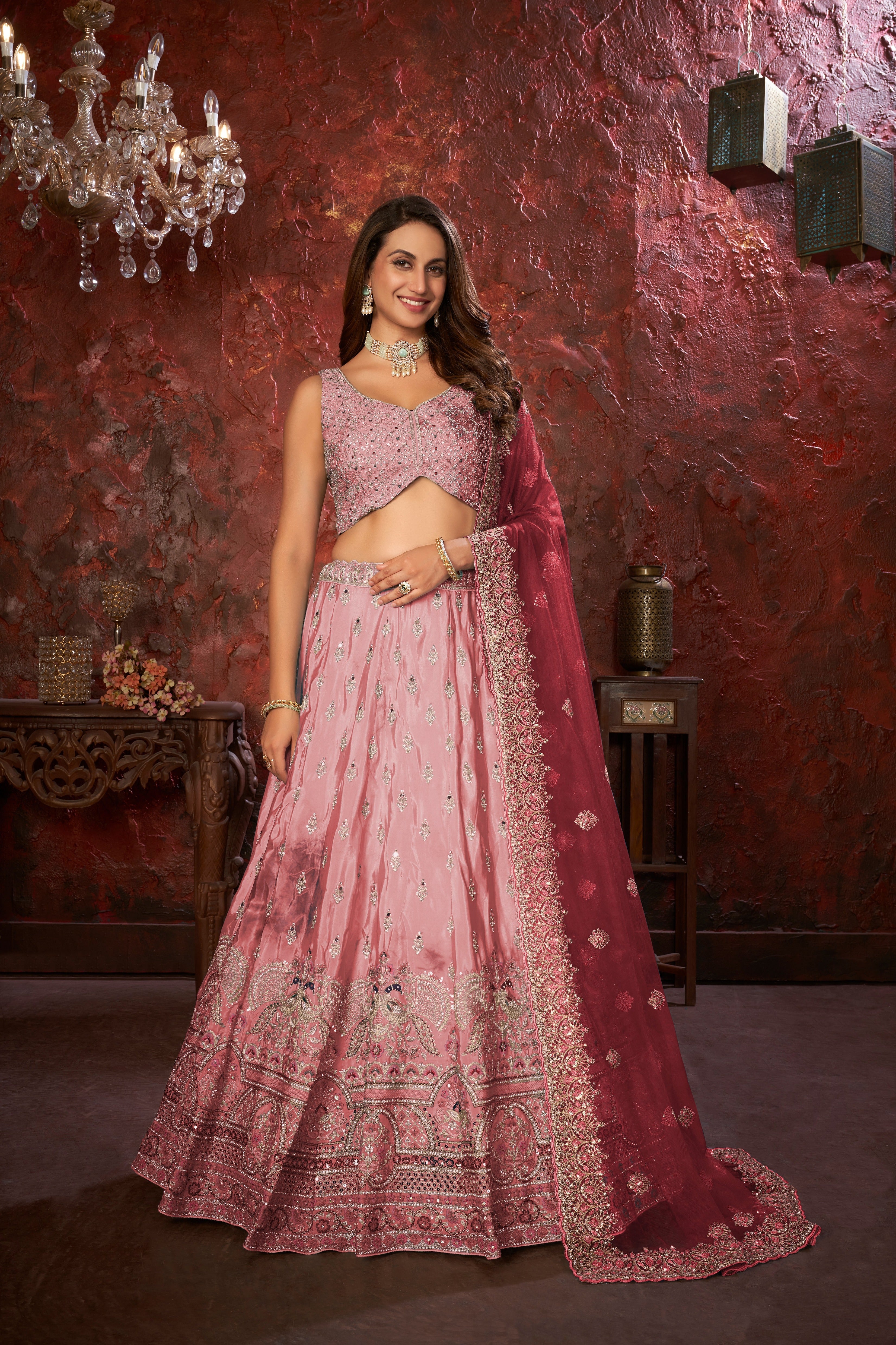 Pink Embroidered Girlish Lehenga Choli Set