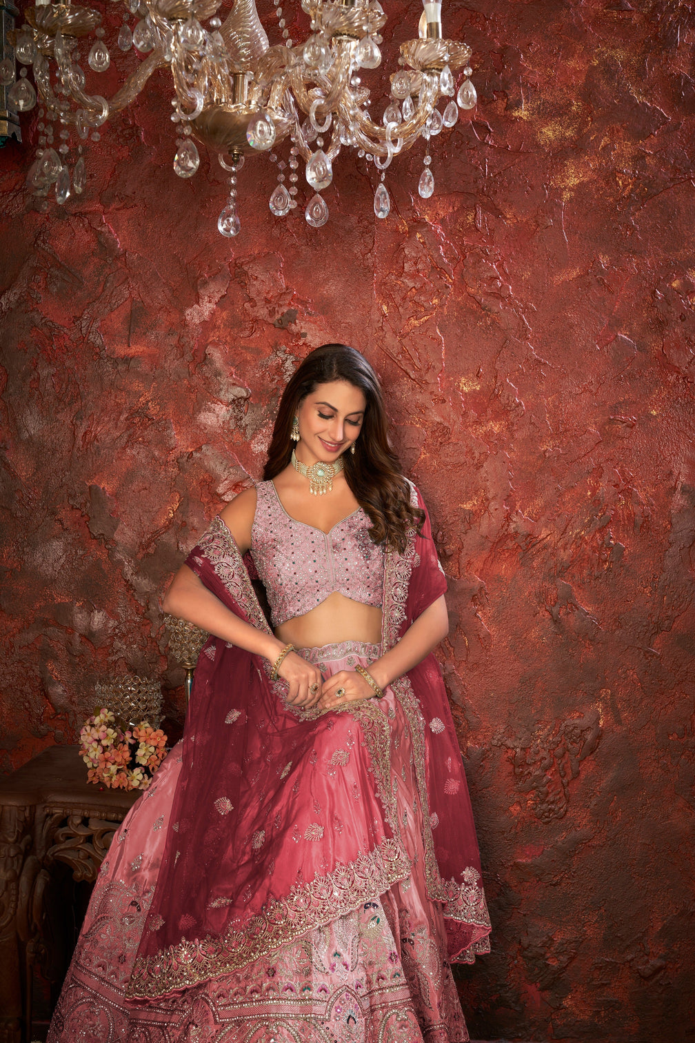 Pink Embroidered Girlish Lehenga Choli Set