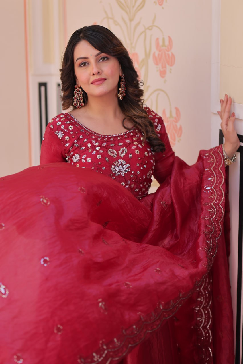 Pink Embroidered Gown with Dupatta