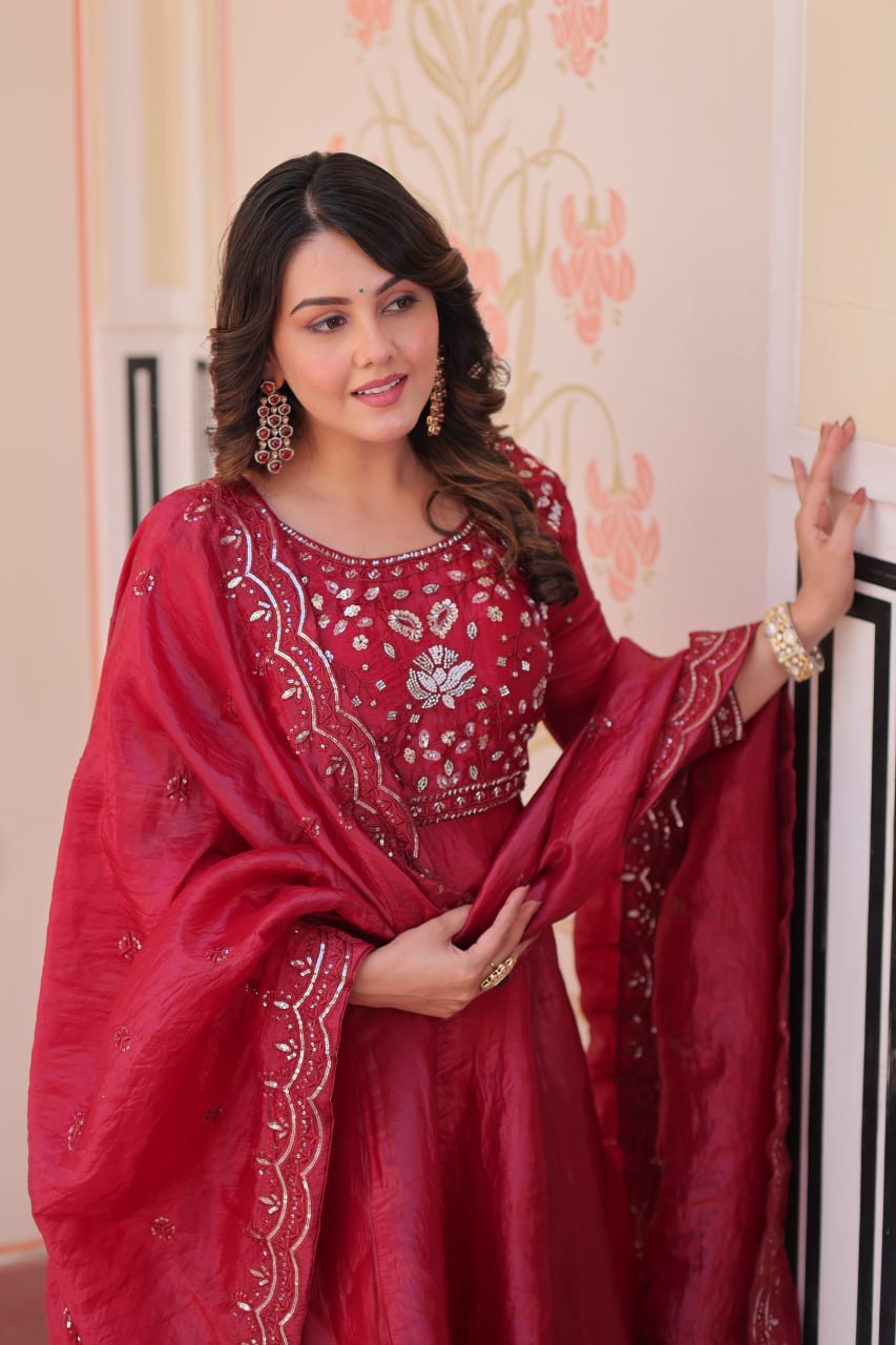 Pink Embroidered Gown with Dupatta