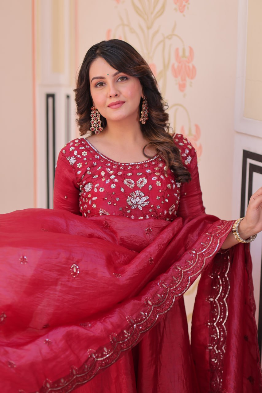 Pink Embroidered Gown with Dupatta