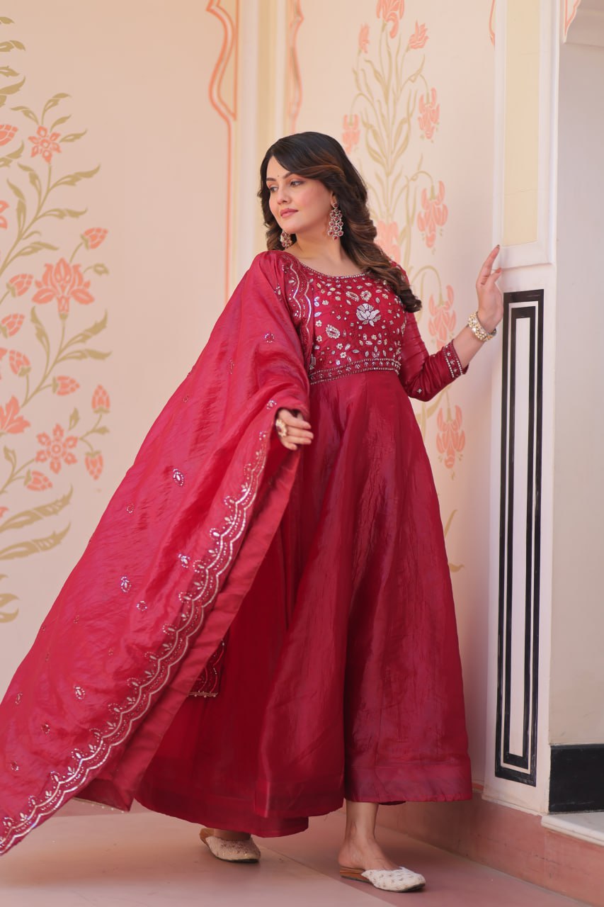 Pink Embroidered Gown with Dupatta