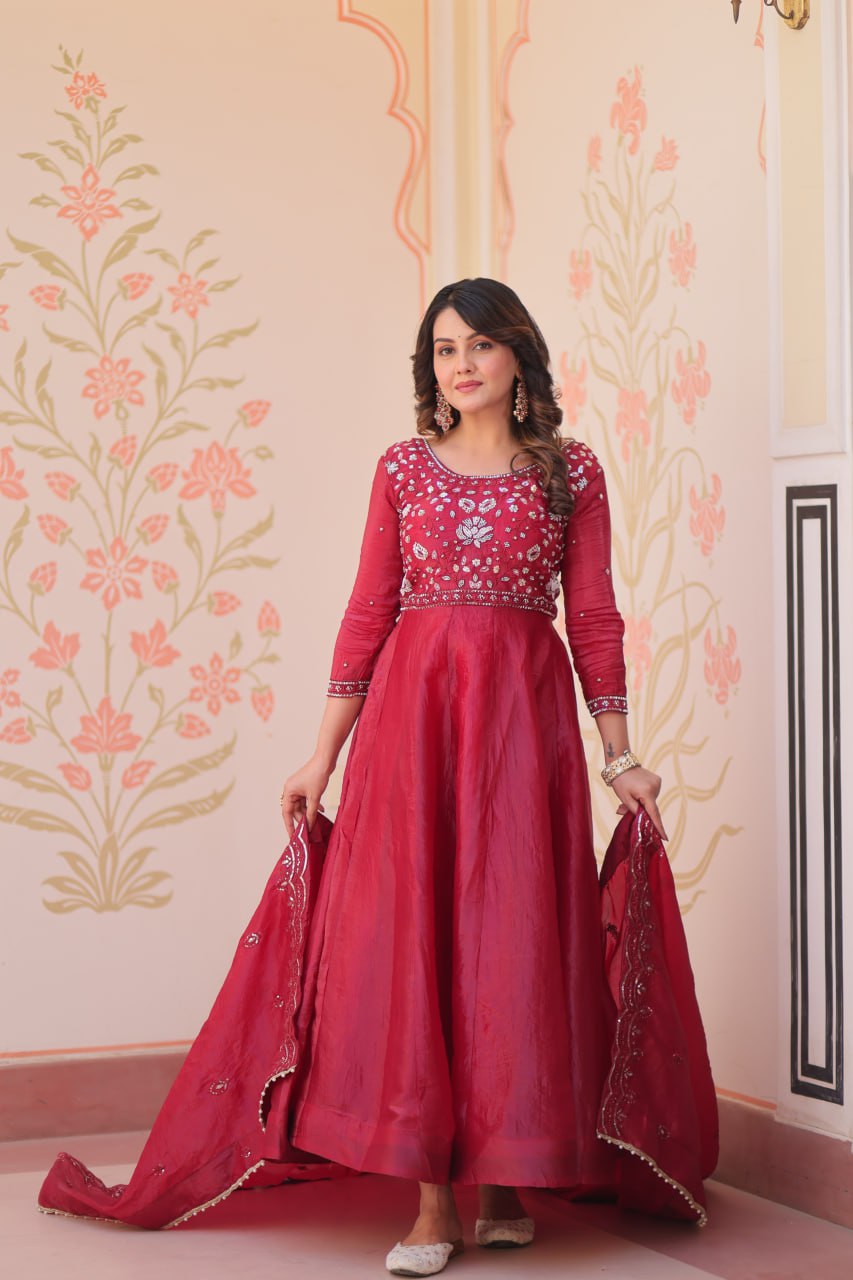 Pink Embroidered Gown with Dupatta