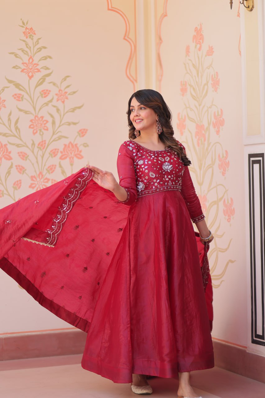 Pink Embroidered Gown with Dupatta