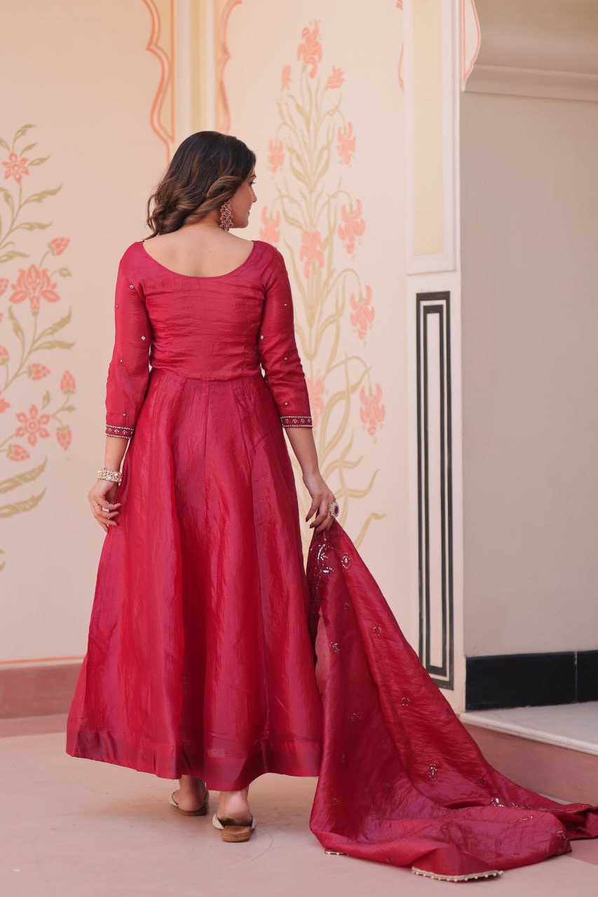 Pink Embroidered Gown with Dupatta