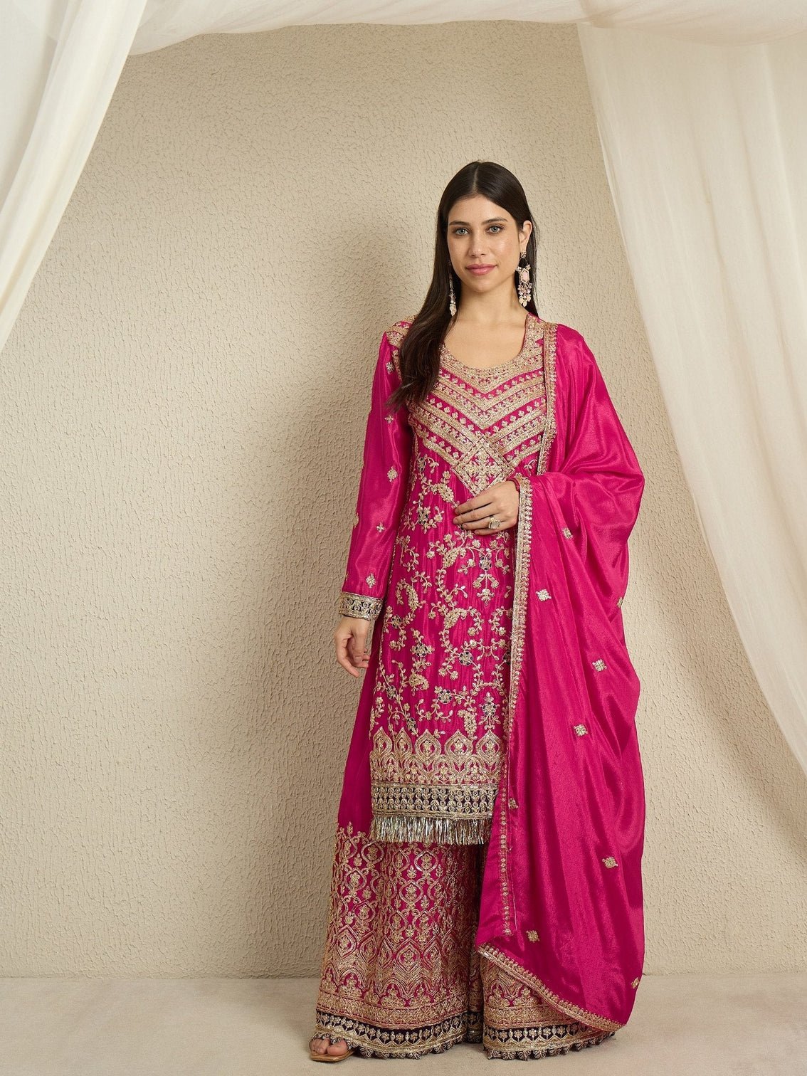 Pink Embroidered Kurta Palazzo Set